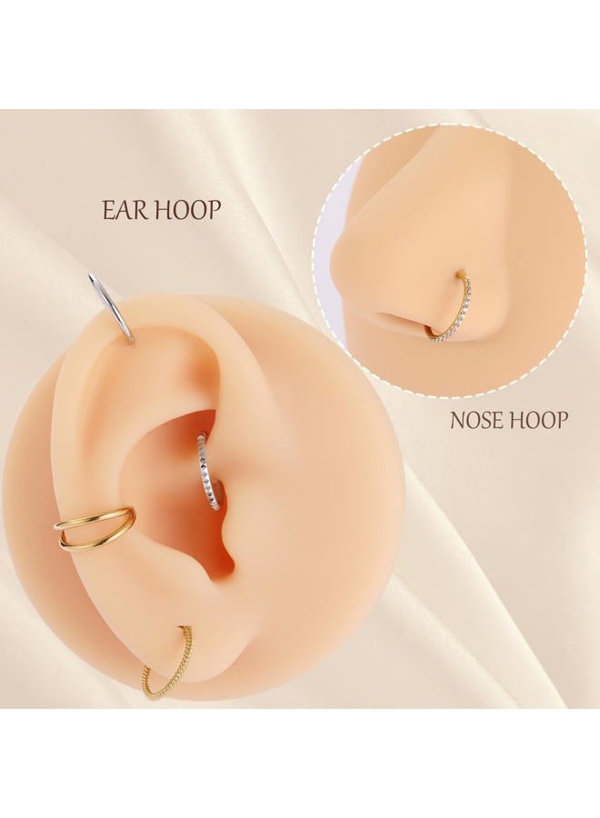 AROWRO Nose Rings Hoops 3 Pcs Conch Piercing Jewelry Surgical Steel Cartilage Earrings for Women Men 20G 18G 16G Septum Rings Helix Daith Rook Tragus Piercing Jewelry, 16g(1.2mm)-10mm, Metal, no - Image 4