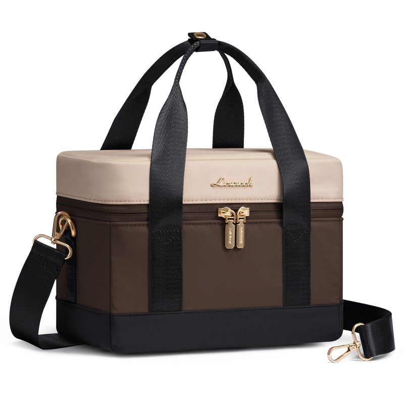 LOVEVOOK Insulated Lunch Bag for Women - Cute Lunch Box Cooler for Work, Picnic, and Beach, Coffee-khaki-black - Image 1