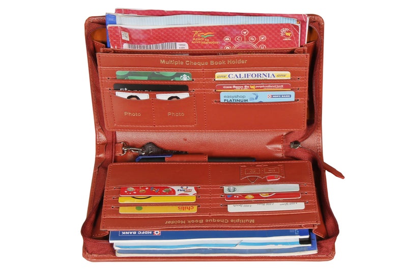 Sukeshcraft Cheque Book Holder for 8 Cheque Books | Multi-Pocket Rexine Organizer I Locker Key Holder | Handy 6.25 × 10.80 × 1.80 inch. Size (Rexin, Grian-Tan) - Image 4