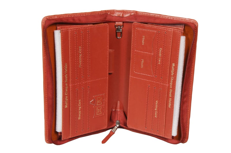 Sukeshcraft Cheque Book Holder for 8 Cheque Books | Multi-Pocket Rexine Organizer I Locker Key Holder | Handy 6.25 × 10.80 × 1.80 inch. Size (Rexin, Grian-Tan) - Image 5