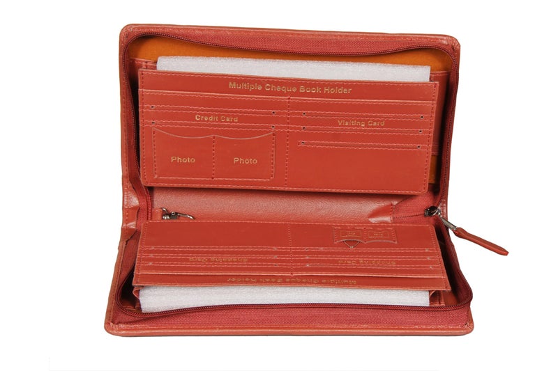 Sukeshcraft Cheque Book Holder for 8 Cheque Books | Multi-Pocket Rexine Organizer I Locker Key Holder | Handy 6.25 × 10.80 × 1.80 inch. Size (Rexin, Grian-Tan) - Image 3