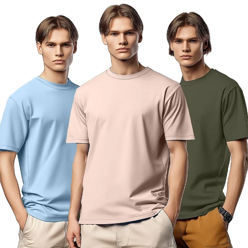 نوبيرو Men's Cotton Solid Regular Fit T-Shirt - Pack of 3