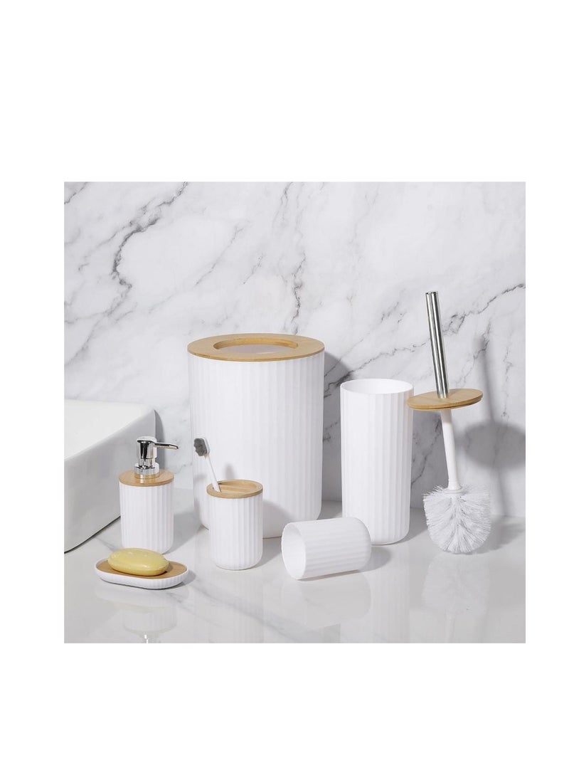Generic - A set of 6 pieces consisting of (a basket with a wooden lid + a toilet brush on the base + a toothbrush holder + soap + a shower dispenser + a multi-use dispenser) - Image 1