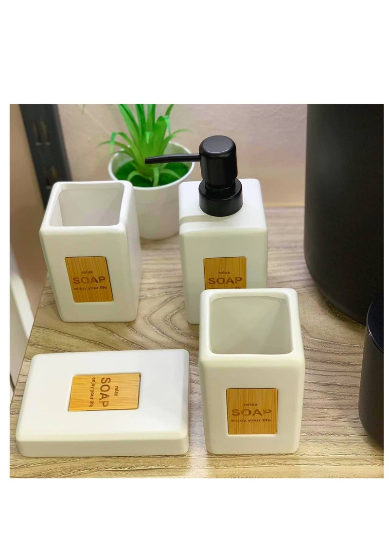 Generic - A set of 6 pieces consisting of (a basket with a wooden lid + a toilet brush on the base + a toothbrush holder + soap + a shower dispenser + a multi-use dispenser) - Image 1