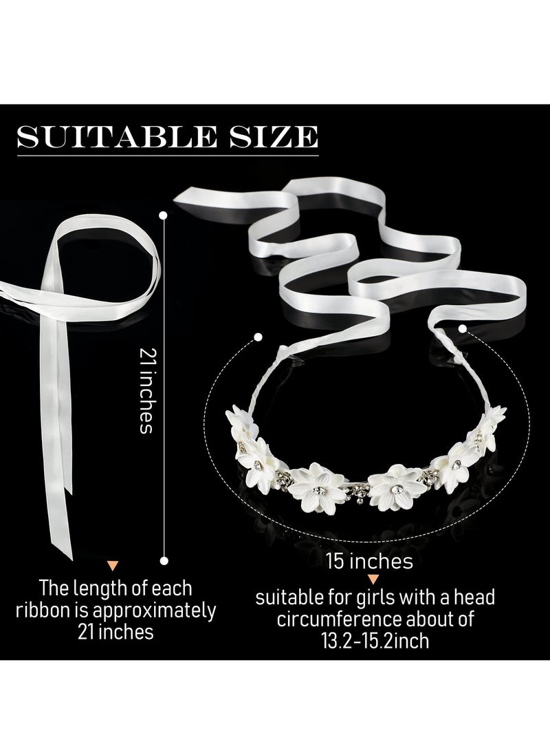 Loquat Headband White Flower Bridal Headpieces for Wedding Headband Bride Hair Ribbon and Rhinestones Flower Girl Hair Accessories - Image 2