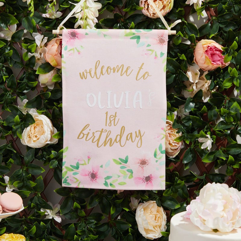 Sparkle and Bash Sparkle and Bash Custom 1st Birthday Backdrop for Girls (10 x 11.75  Pink)  - Image 1