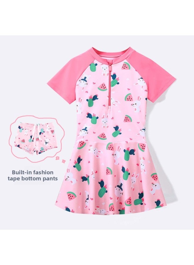 Children's Swimwear Girls' Swimwear 6-year-old Swimwear Ins Sunscreen Quick-drying Baby's Split Swimwear Hot Spring-Color:YYDS002 Paragraph- - Image 2