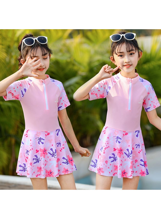 Children's Swimwear Girls' Swimwear 6-year-old Swimwear Ins Sunscreen Quick-drying Baby's Split Swimwear Hot Spring-Color:YYDS002 Paragraph- - Image 1