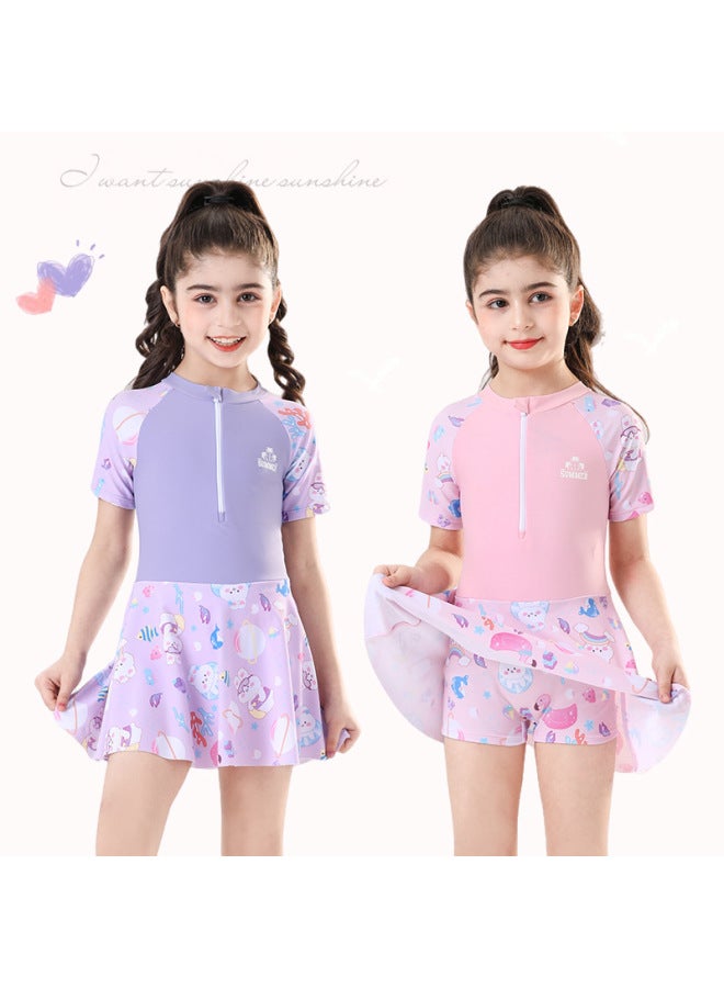 Children's Swimwear Girls' Swimwear 6-year-old Swimwear Ins Sunscreen Quick-drying Baby's Split Swimwear Hot Spring-Color:YYDS002 Paragraph- - Image 5
