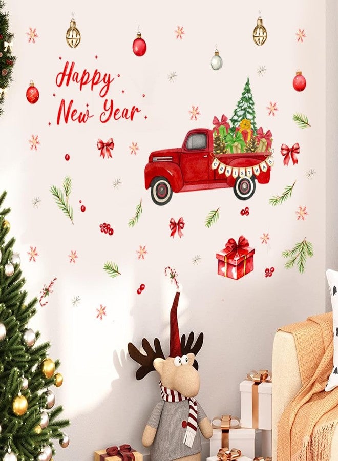 Amtoodopin Christmas Wall Decals Red Truck Wall Stickers Winter Holiday Sticker Mural Xmas Home Decoration Removable Vinyl DIY Wall Art for Bedroom Christmas Party Decor - Image 2