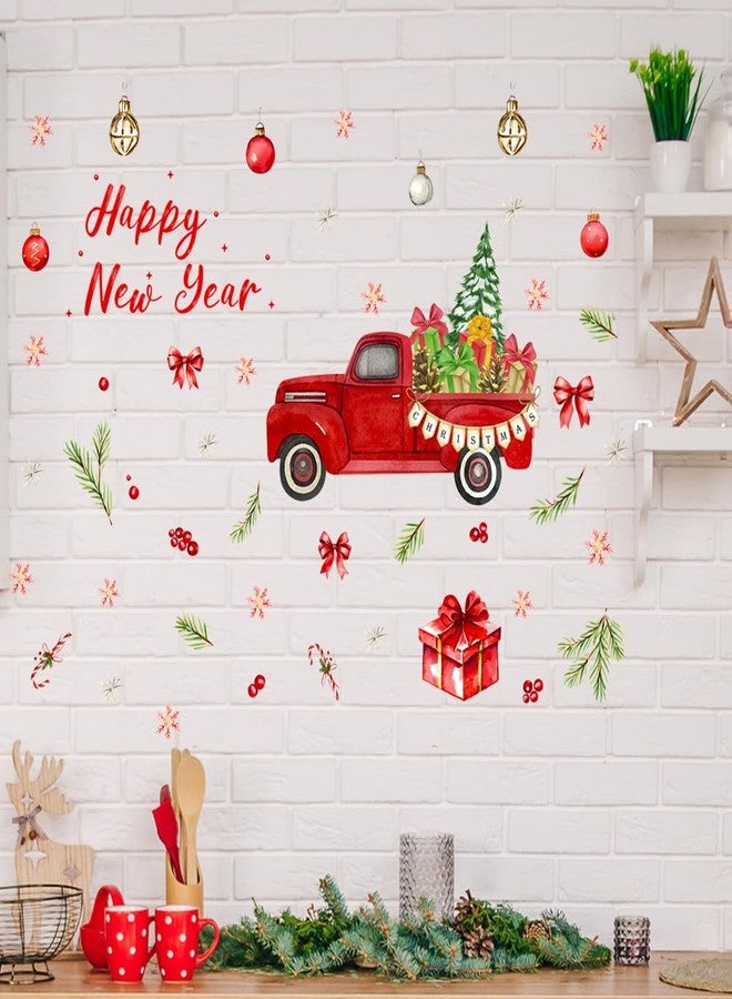 Amtoodopin Christmas Wall Decals Red Truck Wall Stickers Winter Holiday Sticker Mural Xmas Home Decoration Removable Vinyl DIY Wall Art for Bedroom Christmas Party Decor - Image 1