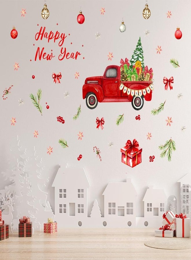 Amtoodopin Christmas Wall Decals Red Truck Wall Stickers Winter Holiday Sticker Mural Xmas Home Decoration Removable Vinyl DIY Wall Art for Bedroom Christmas Party Decor - Image 4