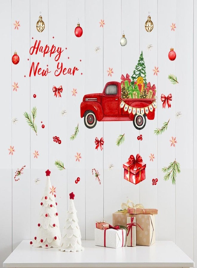 Amtoodopin Christmas Wall Decals Red Truck Wall Stickers Winter Holiday Sticker Mural Xmas Home Decoration Removable Vinyl DIY Wall Art for Bedroom Christmas Party Decor - Image 3