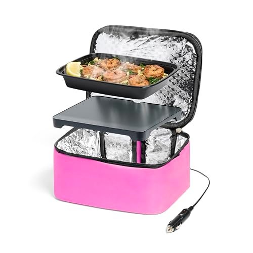 HOTLOGIC Mini XP Portable Electric Lunch Box Food Heater  Expandable Food Warmer Tote and Heated Lunchbox for Adults WorkCarHome  Easily Cook Reheat and Keep Your Food Warm  PINK  12V