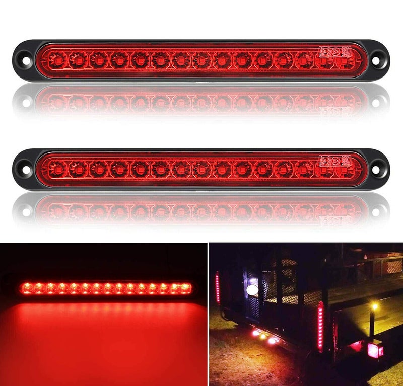 FABOOD F 2 Pack 10" 15 LED Trailer Brake Tail Light Bar Stop Turn Tail Lights Assembly Identification Clearance Strip Red Light Waterproof for Truck RV UTV ATV Duty Marine Boats Trucks Pickups - Image 1