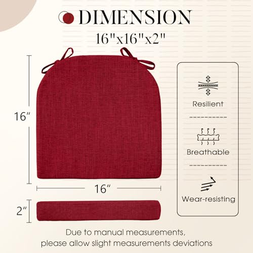 Basic Beyond Chair Cushions for Dining Chairs 6 Pack, Kitchen Chair Cushions with Ties and Non Slip Backing, 16 x 16 inches Chair Pads for Dining Chairs (Red) - Image 2