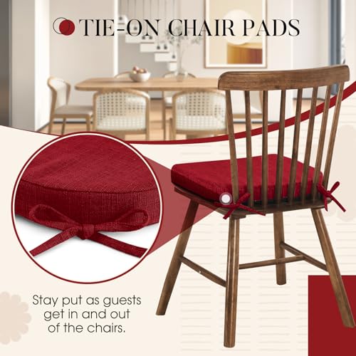 Basic Beyond Chair Cushions for Dining Chairs 6 Pack, Kitchen Chair Cushions with Ties and Non Slip Backing, 16 x 16 inches Chair Pads for Dining Chairs (Red) - Image 3