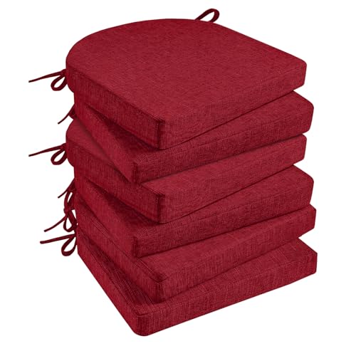 Basic Beyond Chair Cushions for Dining Chairs 6 Pack, Kitchen Chair Cushions with Ties and Non Slip Backing, 16 x 16 inches Chair Pads for Dining Chairs (Red) - Image 1