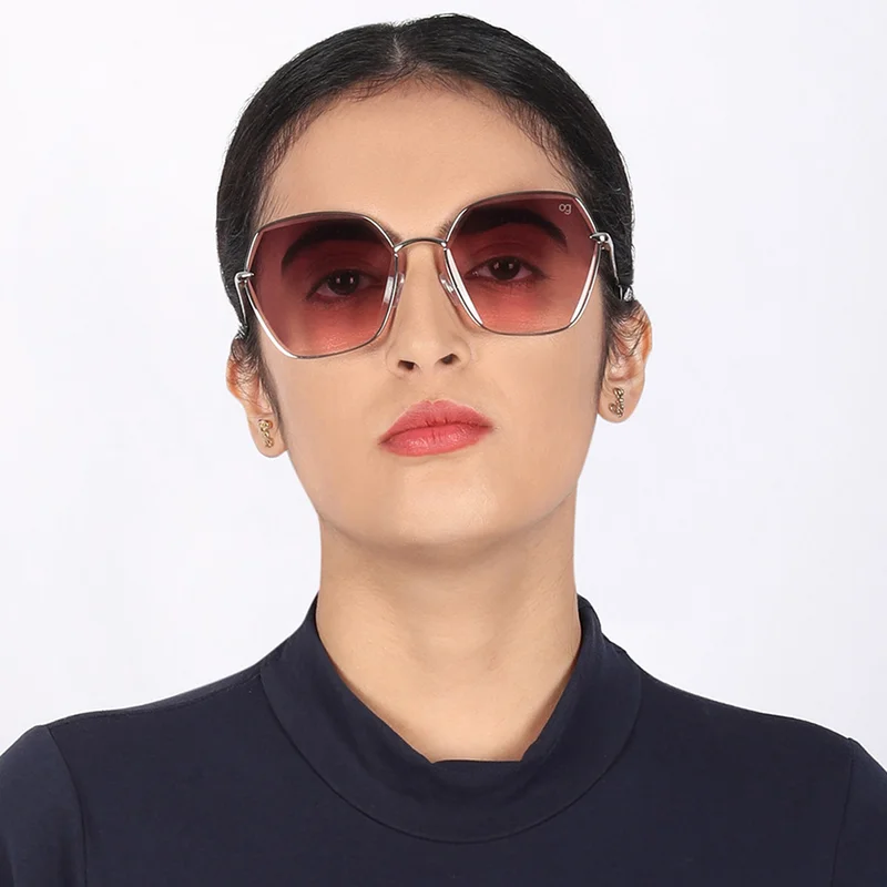 Woggles Latest & Stylish UV Protected Purple Hexagonal Sunglasses for Women