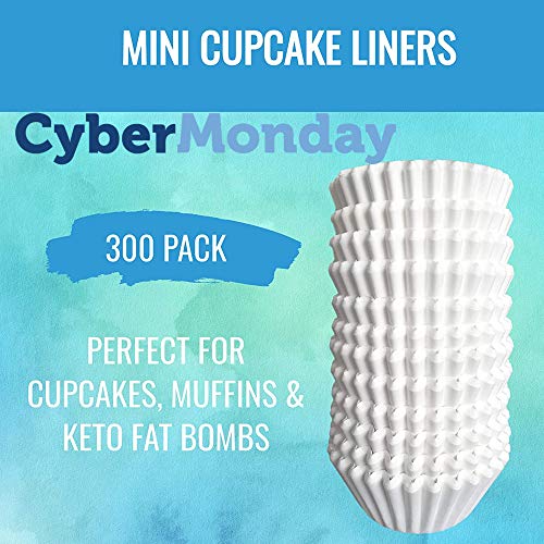 KPKitchen White Mini Cupcake Liners - 300-Pack - Mini Cups Sized Paper Cupcake Wrappers - Fits Perfectly Any Muffin Baking Pan - Cup Cake Liner for Cupcakes, Muffins, Keto Fat Bombs & Cheesecakes - Image 2