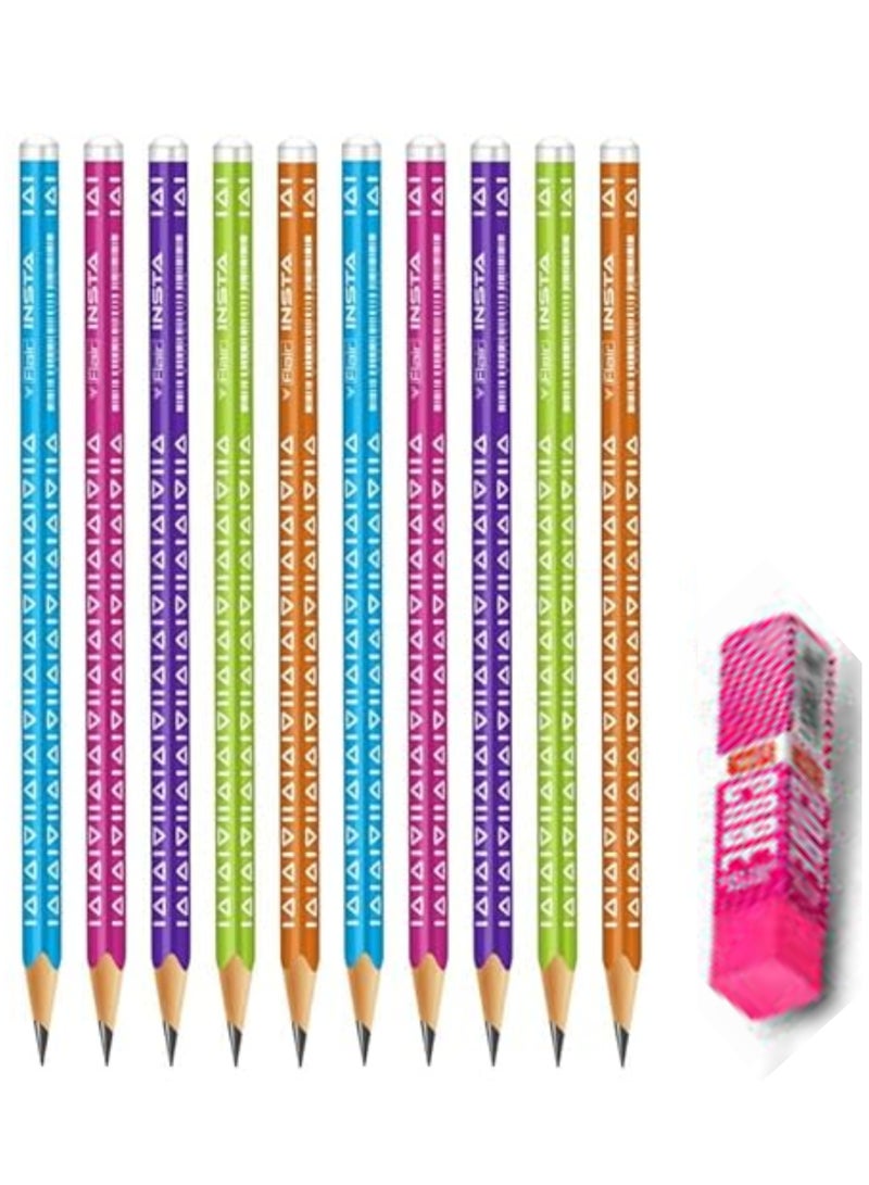 فلير مجموعة FLAIR Creative Series Aero Pencil الذكية | أقلام الرصاص الملونة 2B | صندوق ممتع وعملي | مجموعة أدوات مكتبية مثالية للهدايا | مجموعة مكونة من 10 أقلام رصاص خشبية وممحاة ومبراة مدمجة. لون القرنفل - Image 2