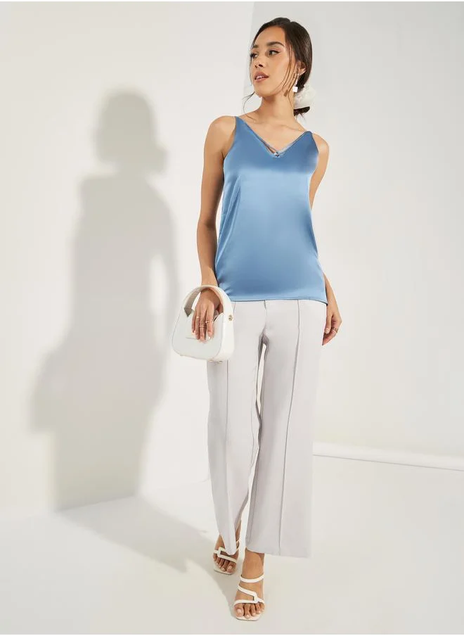 Styli Solid Satin Cami with Adjustable Strap