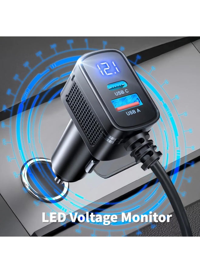 محول شاحن سيارة، موزع ولاعة سجائر بقوة ١٢٠ واط، شاحن هاتف USB بتقنية QC 3.0 وPD مع مقبسين للسجائر، قابس محول ولاعة سيارة ١٢ فولت/٢٤ فولت مزود بفولتمتر LED، شحن سريع للهاتف. - Image 5