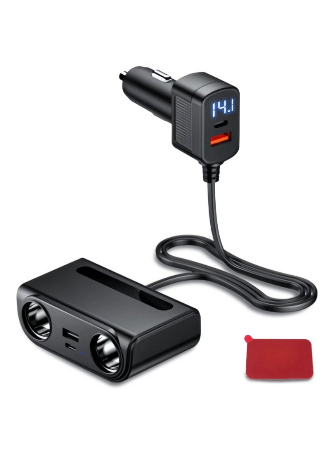 محول شاحن سيارة، موزع ولاعة سجائر بقوة ١٢٠ واط، شاحن هاتف USB بتقنية QC 3.0 وPD مع مقبسين للسجائر، قابس محول ولاعة سيارة ١٢ فولت/٢٤ فولت مزود بفولتمتر LED، شحن سريع للهاتف. - Image 1