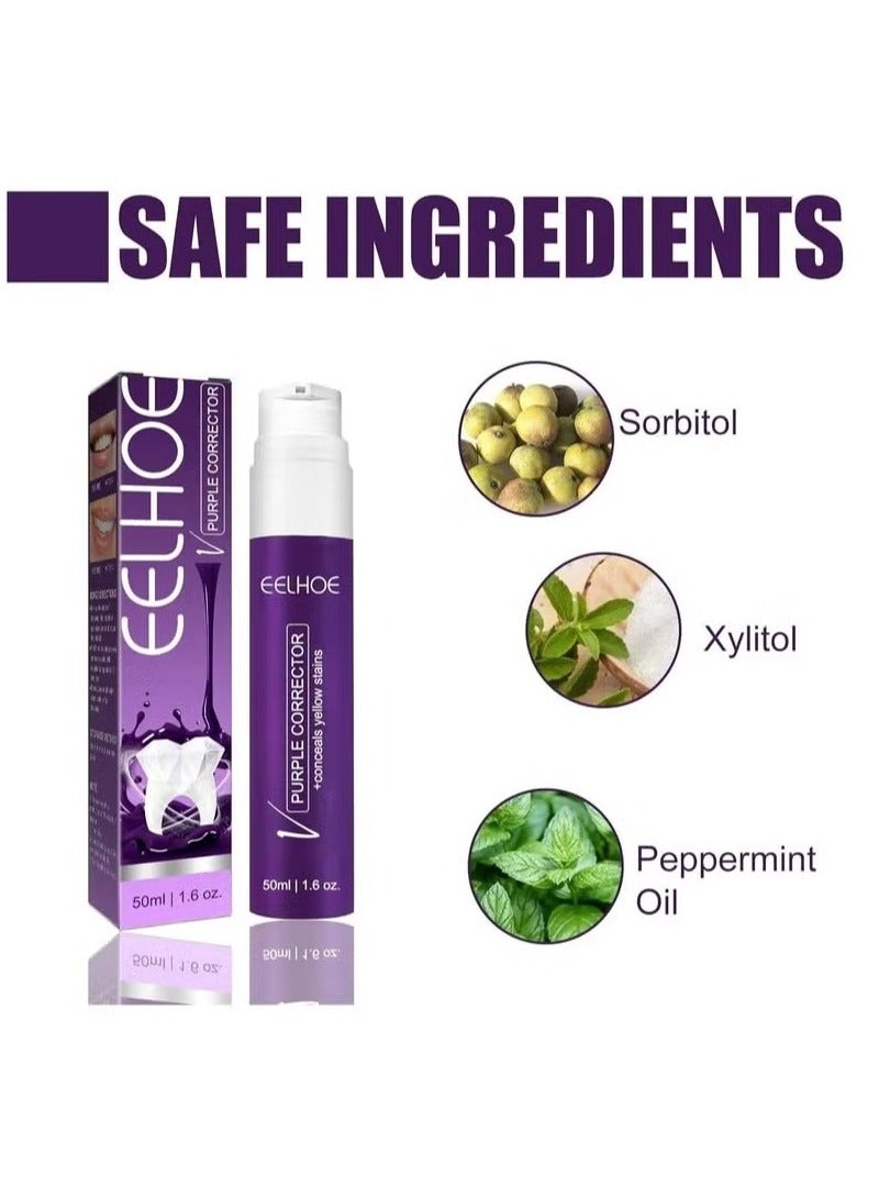 EELHOE Color Corrector Toothpaste 50ml, Tooth Paste for Teeth Whitening, Yellow Teeth Cleaning, Colour Corrector and Effective Stains Removal, Oral Hygiene Care and Health - Image 3