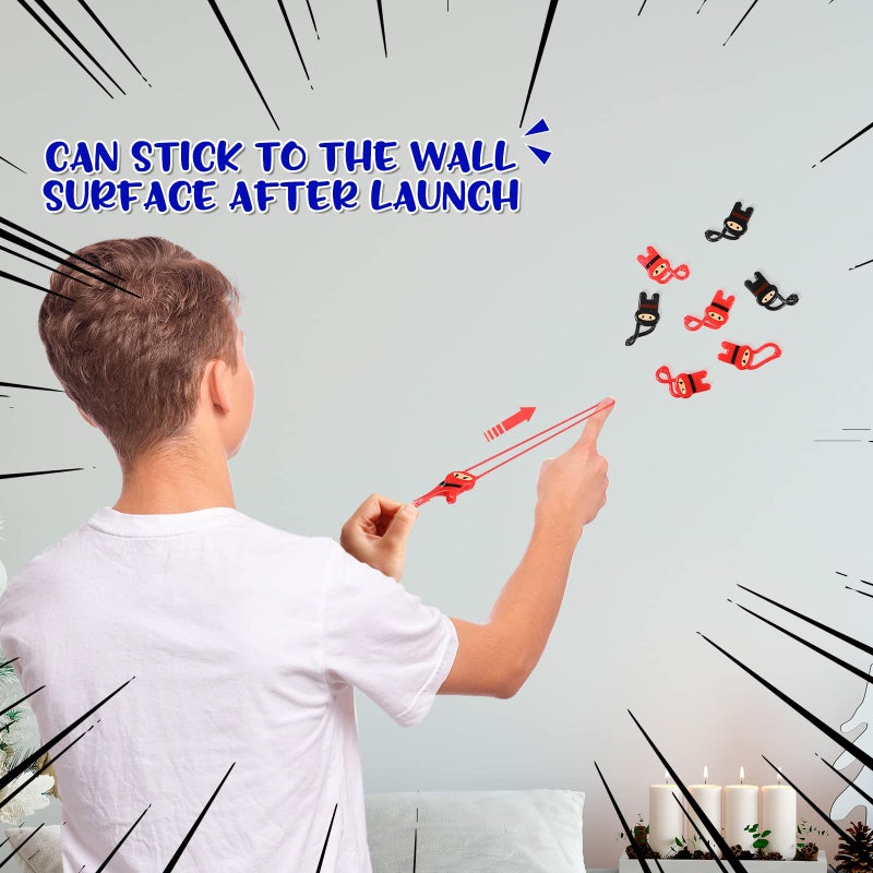 Skylety 24 Pieces Stretchy Flying Ninjas Slingshot Stretch Ninja Toys Red and Black Elastic Slingshot Ninja Stretchable Funny Finger Ninja Slingshot Toys for Ninja Kids Birthday Party Favors Supplies - Image 3