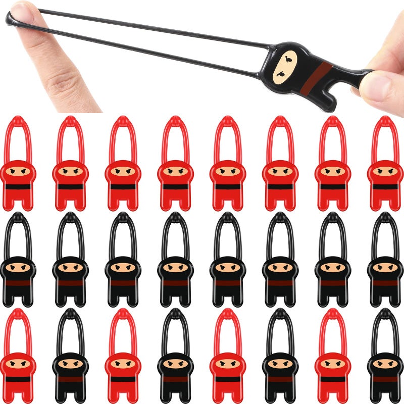 Skylety 24 Pieces Stretchy Flying Ninjas Slingshot Stretch Ninja Toys Red and Black Elastic Slingshot Ninja Stretchable Funny Finger Ninja Slingshot Toys for Ninja Kids Birthday Party Favors Supplies - Image 1