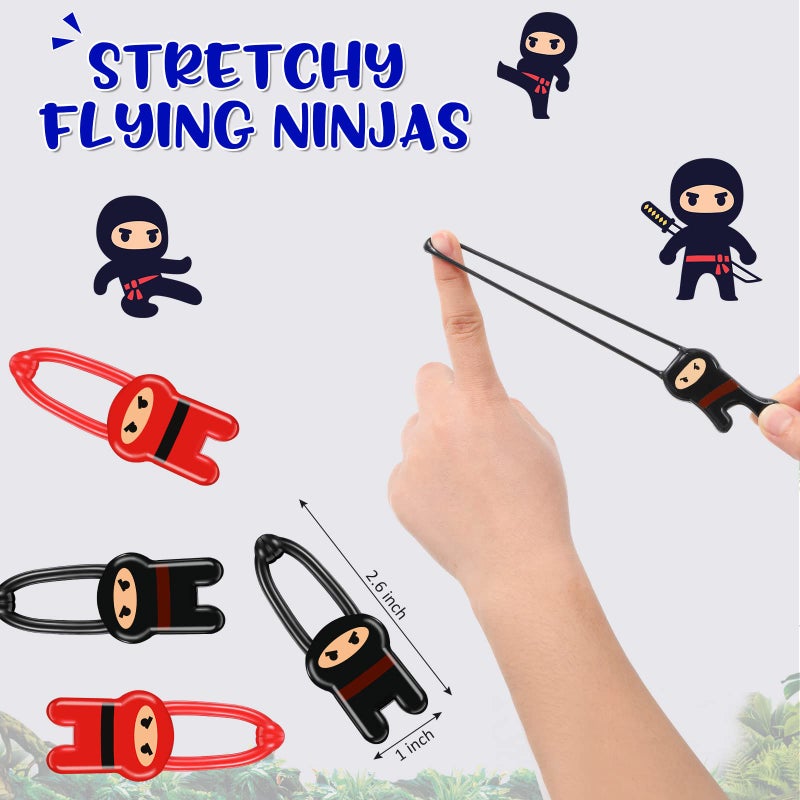 Skylety 24 Pieces Stretchy Flying Ninjas Slingshot Stretch Ninja Toys Red and Black Elastic Slingshot Ninja Stretchable Funny Finger Ninja Slingshot Toys for Ninja Kids Birthday Party Favors Supplies - Image 2