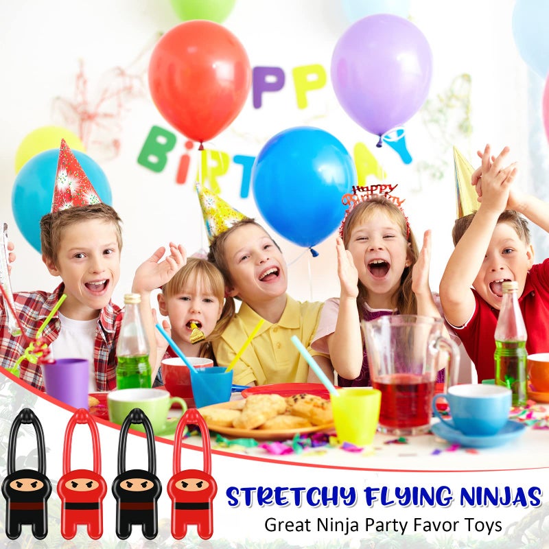 Skylety 24 Pieces Stretchy Flying Ninjas Slingshot Stretch Ninja Toys Red and Black Elastic Slingshot Ninja Stretchable Funny Finger Ninja Slingshot Toys for Ninja Kids Birthday Party Favors Supplies - Image 4