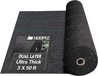 HOOPLE 3 X 50-Foot Weed Barrier Fabric, Garden Landscape Fabric, 5Oz, Dual Layer Fabric, Cross-Over Design, Durable, - Image 1
