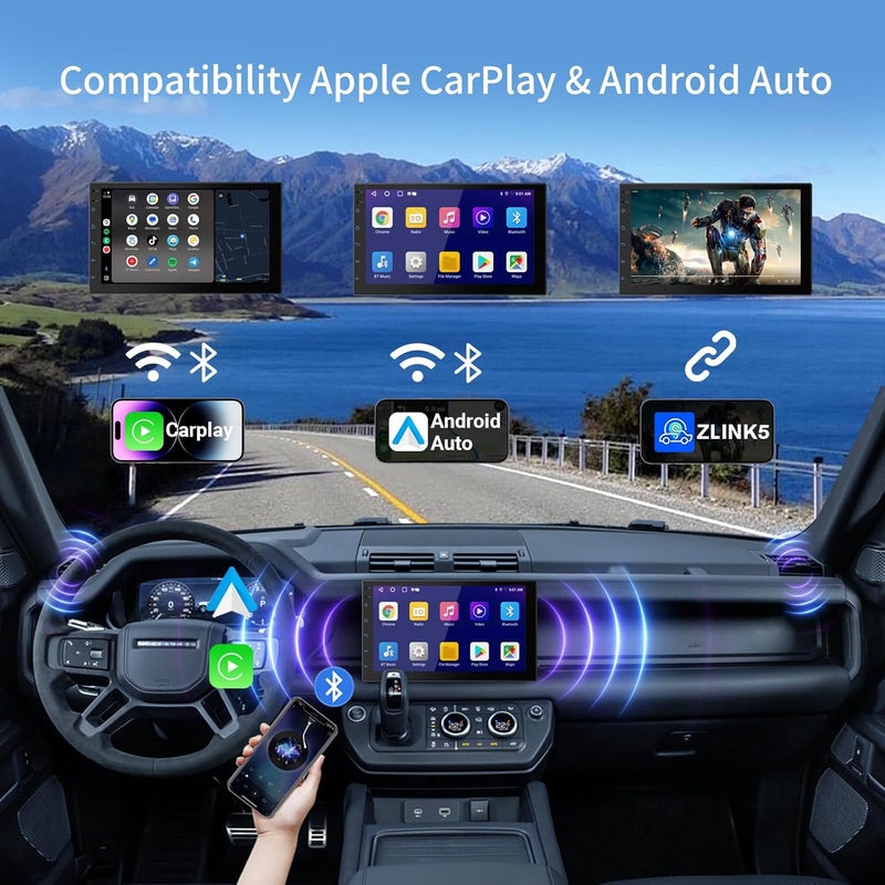 Haudio 7-inch Android Universal Double Din Car Stereo - CarPlay & Android Auto, GPS Navigation, 2GB+32GB, FM Radio, HD Display, Mirror Link, Bluetooth, AHD Backup Camera - Image 3