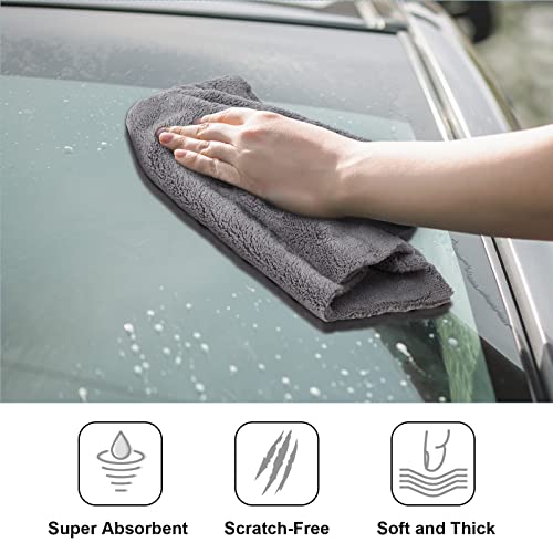 Shimeyao 30 Pcs Edgeless Microfiber Plush Towels for Cars Detailing Drying Wash Polishing Absorbent Cleaning Cloths, 500 GSM, 16 x 16 Inch(Gray) - Image 4