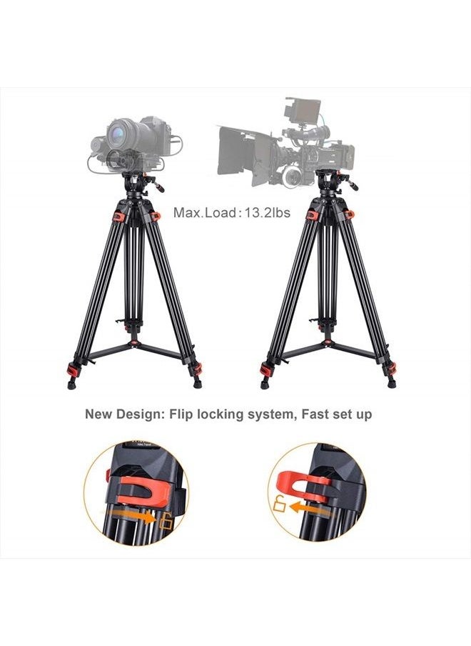COMAN Heavy Duty Tripod Professional Video Tripod Aluminium 72inch with 360 Degree Fluid Head for Canon Nikon DSLR Camcorder Cameras Spotting Scopes  - Image 4