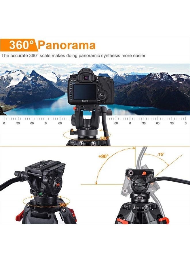 COMAN Heavy Duty Tripod Professional Video Tripod Aluminium 72inch with 360 Degree Fluid Head for Canon Nikon DSLR Camcorder Cameras Spotting Scopes  - Image 2