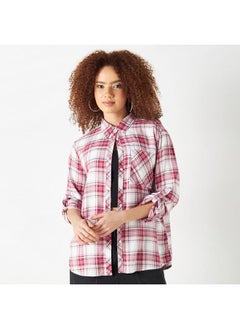 Lee Cooper Lee Cooper Checked Shirt with Roll-Up Sleeves and Pocket  - Image 1