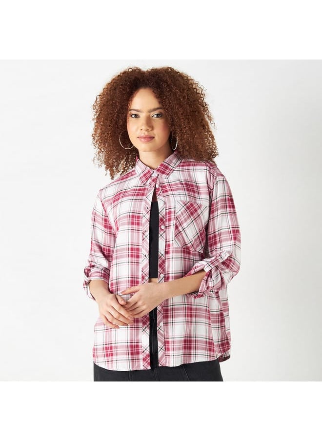 Lee Cooper - Lee Cooper Checked Shirt with Roll-Up Sleeves and Pocket - Image 1