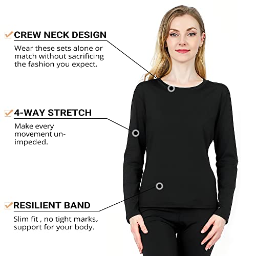 HEROBIKER Women's Thermal Underwear Set, Ultra Soft Thermal Shirt Long Johns Top Bottom Warm with Fleece lined Winter Base Layer Sets M Black - Image 2
