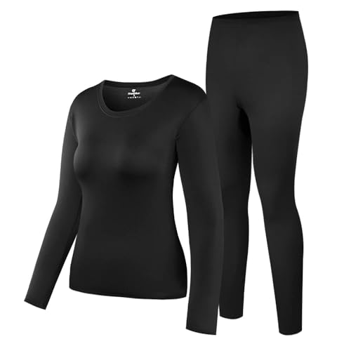 HEROBIKER Women's Thermal Underwear Set, Ultra Soft Thermal Shirt Long Johns Top Bottom Warm with Fleece lined Winter Base Layer Sets M Black - Image 4