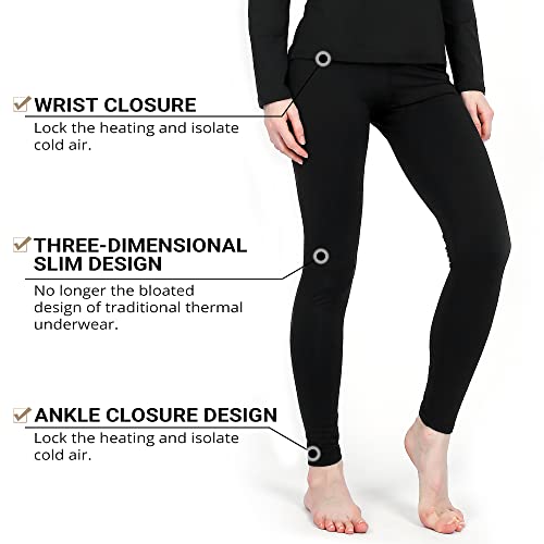 HEROBIKER Women's Thermal Underwear Set, Ultra Soft Thermal Shirt Long Johns Top Bottom Warm with Fleece lined Winter Base Layer Sets M Black - Image 3
