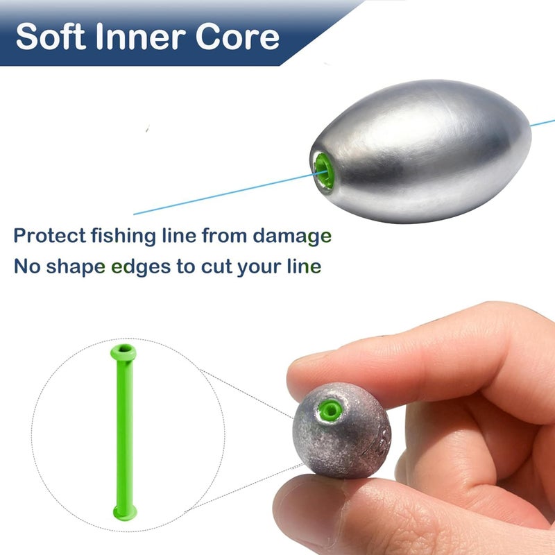 TKHDBF Egg Sinkers Bullet Fishing Weights Oval Shaped with Plastic Core Slip Sinkers for Catfish Fishing Casting Saltwater and Freshwater 1/5oz to 2oz - Image 2