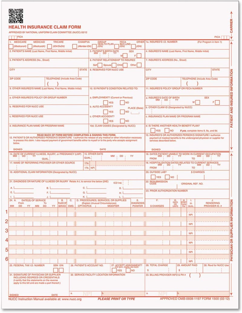 TOPS Health Insurance Claim Forms for Laser Printer, 8.5 x 11 inches, 500 Sheets per Pack (50126RV) - Image 1