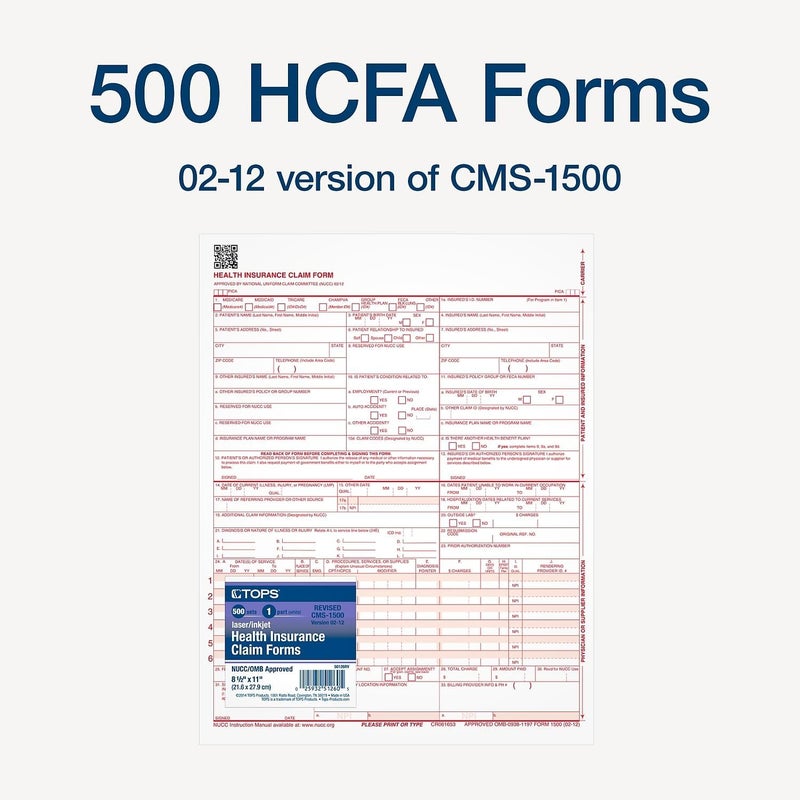 TOPS Health Insurance Claim Forms for Laser Printer, 8.5 x 11 inches, 500 Sheets per Pack (50126RV) - Image 2