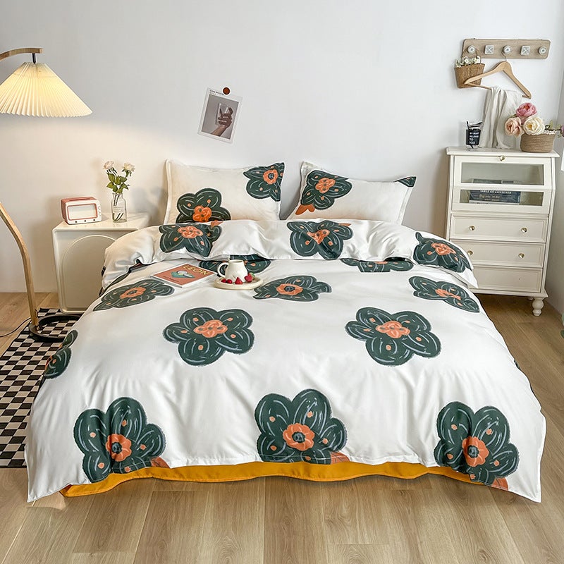 Popular Four-Season High-End Summer And Autumn Brushed Bed Sheetss Thickened Four-Piece Set Student Dormitory Single Plant Flower Quilt Cover - Image 1