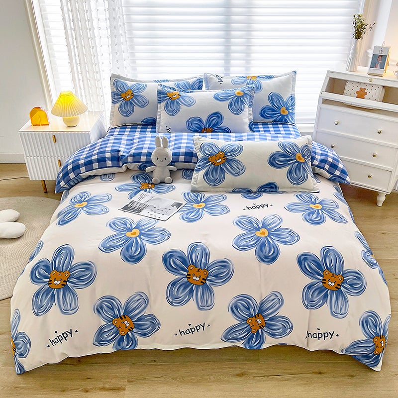 Popular Four-Season High-End Summer And Autumn Brushed Bed Sheetss Thickened Four-Piece Set Student Dormitory Single Plant Flower Quilt Cover - Image 4