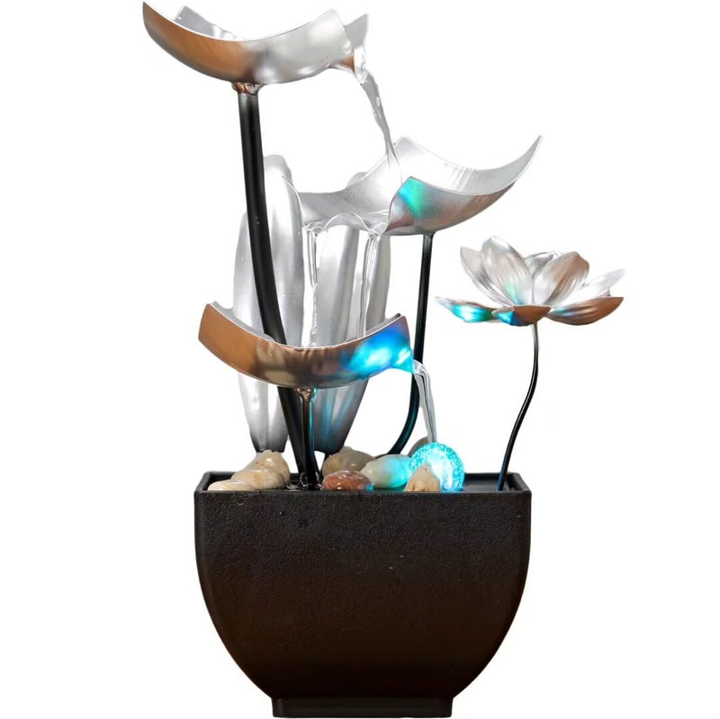 TangCHUAN Tabletop Fountain Fountain Water Feature for Zen Home Decor: Deep Basin & Natural River Rocks - Zen Relaxation for Office, Living Room Silver - Image 1