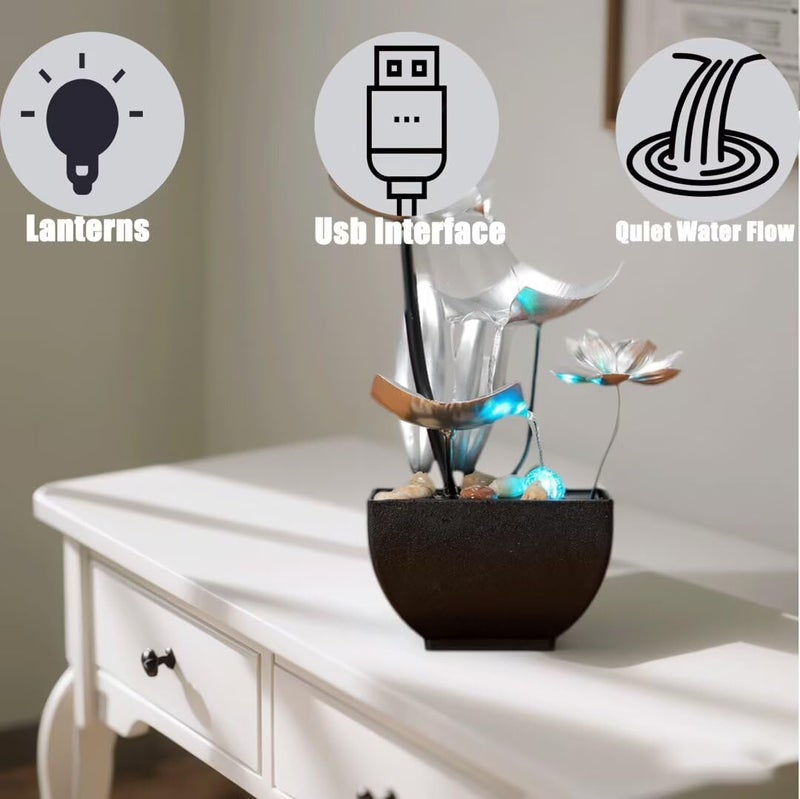 TangCHUAN Tabletop Fountain Fountain Water Feature for Zen Home Decor: Deep Basin & Natural River Rocks - Zen Relaxation for Office, Living Room Silver - Image 4